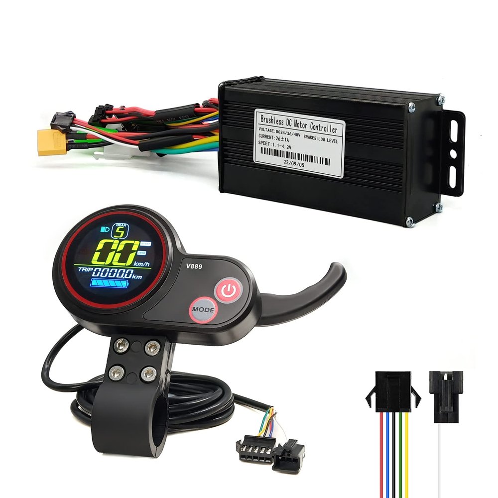 HUDAMZKY Electric Scooter Ebike 26A/30A Sine Wave Controller with LCD V889 Display for 1000W Hub Motor Electric Bike Accessories
