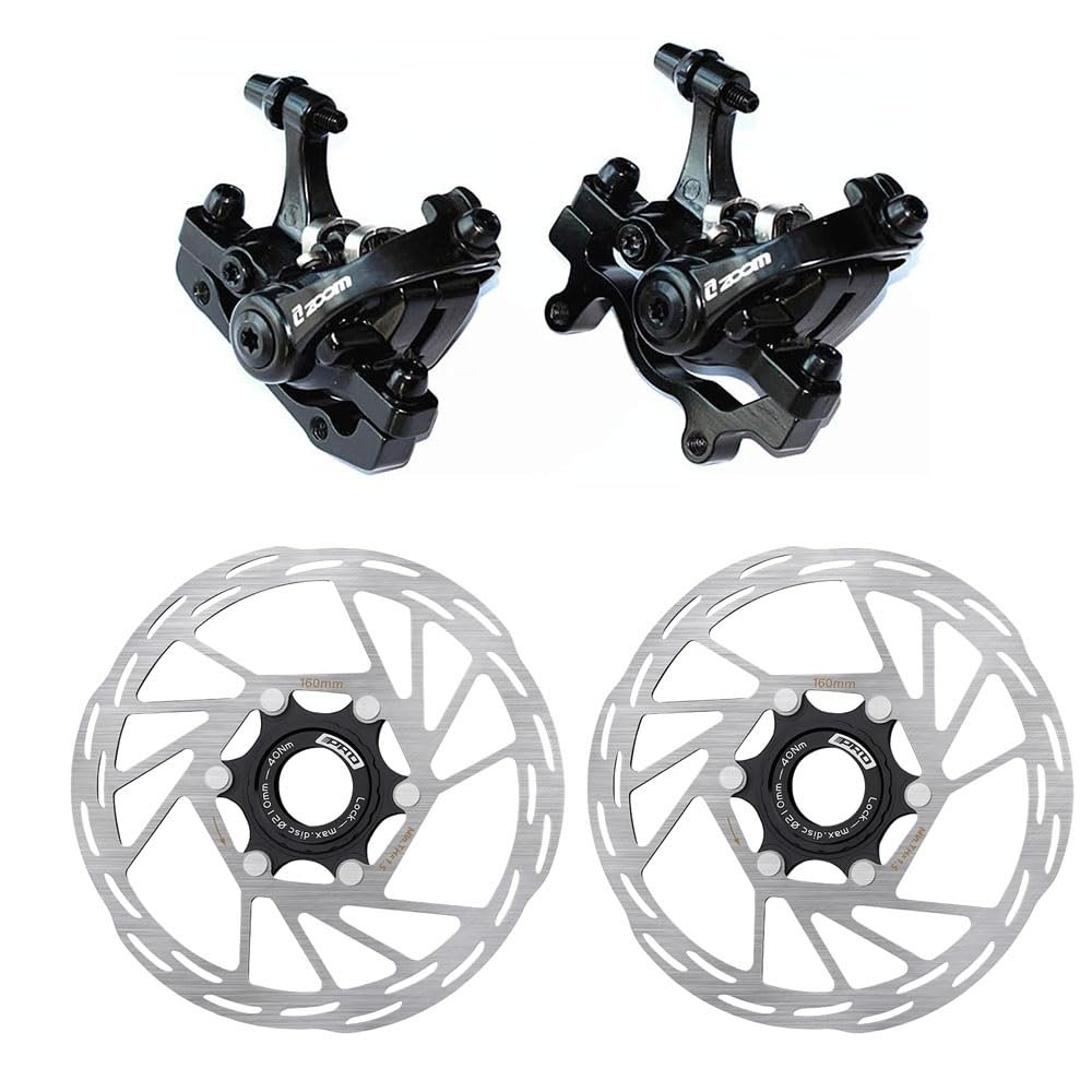 BUCKLOS Mountain Bike MTB Mechanical Disc Brake Caliper with Adapter, and IIIPRO 160mm Centerlock Disc Brake Rotor
