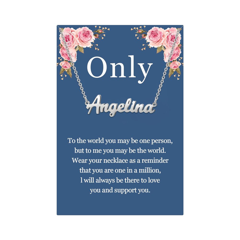 SANNYRA Angelina Name Necklace Personalized, Silver Plated Customized Nameplate Necklace Jewelry Gifts for Women