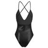 Rswnyirn Women's Shiny Leather Metallic Camisole Dance Leotard Bodysuit One Piece Monokini Swimsuit Black X-Large view 2