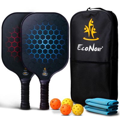 EcoNour Pickleball Paddles Set of 2/4 | USAPA Approved Fiberglass Surface Pickleball Set with 4 Pickleballs | 2 Cooling Towels and Pickleball Racket Storage Bag