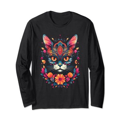 Floral Mexican Cat Day of the Dead Dia De Muertos Women Long Sleeve T-Shirt