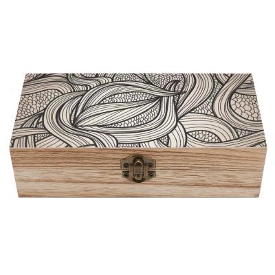 Abstract Art Floral Wooden Box with Hinged Lid Decorative Jewelry Box Storage Box for Home Office
