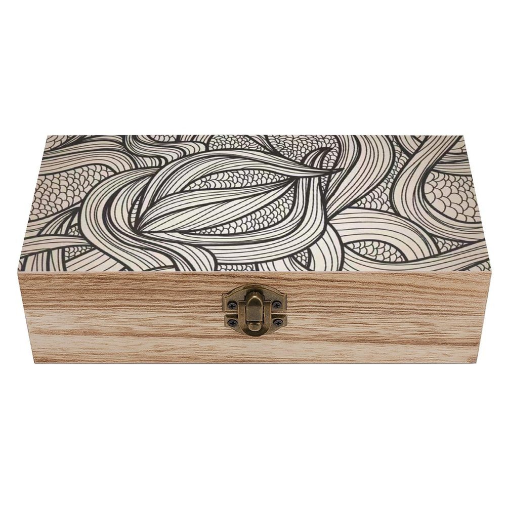 Abstract Art Floral Wooden Box with Hinged Lid Decorative Jewelry Box Storage Box for Home Office