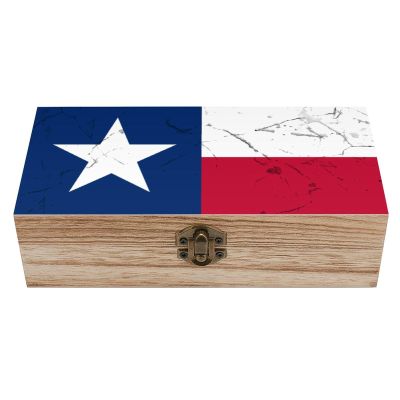 Texas State Flag Distressed Wooden Box with Hinged Lid Decorative Jewelry Box Storage Box for Home Office