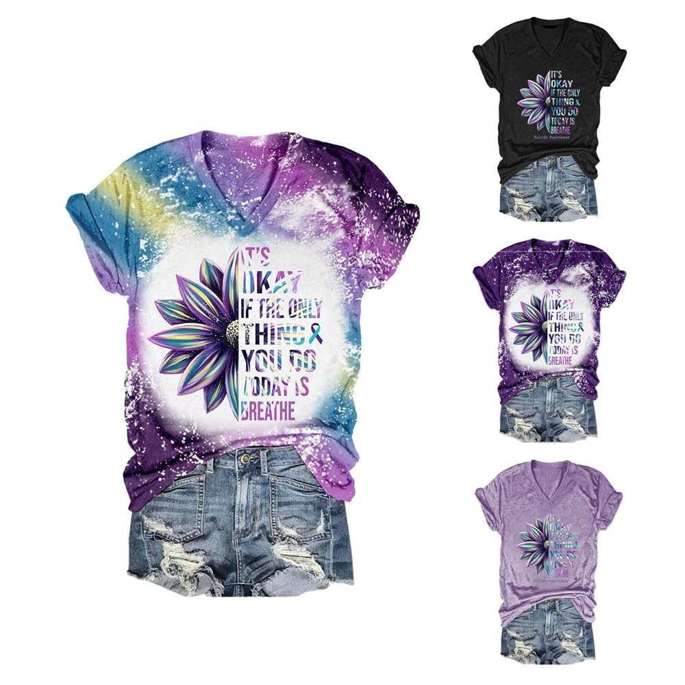 It's Ok If The Only Thing You Do Today is Breathe Shirt Its Okay If The Only Thing You Do Today is Breath Shirt Mental Health Awareness Shirt Shirts Women Loose Casual Tshirt Grey