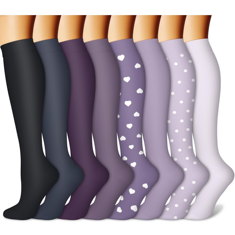 CHARMKING Compression Socks for Women & Men (8 Pairs) 15-20 mmHg Graduated Copper Support Socks are Best for Pregnant, Nurses - Boost Performance, Circulation, Knee High & Wide Calf (L/XL, Multi 58)