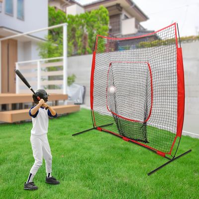 Baseball and Softball Practice Net, 7 * 7ft Foldable Softball Training Net Baseball Softball Hitting Pitching Net with Carrying Bag for Grass, Playgrounds, Sports Fields (Red)