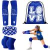 Yinder 4 Pcs Volleyball Knee Pad and Arm Sleeve Volleyball Accessories Stuff Forearm Elbow Sleeve Wrist Guard with Protection Pad and Thumb Hole for Women Men Adult(Medium,Blue) view 1