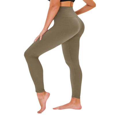 High Waisted Leggings for Women - No See Through Tummy Novelty Workout Yoga Pants with Pockets Reg & Plus Mocha