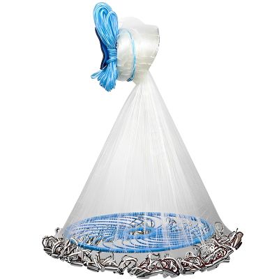 Lawaia fishing net with flying disc shrimp net 4FT/5FT/6FT/7FT/8FT/9FT/10FT/11FT/12FT Radius fish net 3/8inch Mesh Size with iron sinkers cast net8ft