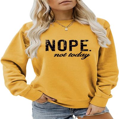 ESIKAH Nope Not Today Sweatshirt Vintage Letter Printed Shirts Womens Casual Crewneck Graphic Pullover Tops Not Today Shirt Yellow