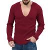 xoxingysm Men's Long Sleeve Ribbed Knit Trendy Deep V Neck Solid Color Tee Shirt Top Slim Fit Soft Comfy Golf T-Shirts(Wine,X-Large) view 1