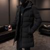Mens Slim Fit Hooded Padded Coat Mid Length Warm Winter Quilted Puffer Jacket Windproof Thicken Down Outwear (Black,Large) view 2