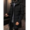Mens Slim Fit Hooded Padded Coat Mid Length Warm Winter Quilted Puffer Jacket Windproof Thicken Down Outwear (Black,Large) view 3