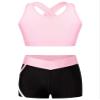 YiZYiF Kids Girls 2 Piece Gymnastic Outfit Straps Criss Cross Tank Top with Booty Shorts Dance Athletic Clothing Sets Pink 4 Years view 1