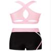 YiZYiF Kids Girls 2 Piece Gymnastic Outfit Straps Criss Cross Tank Top with Booty Shorts Dance Athletic Clothing Sets Pink 4 Years view 2