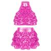 TSSOE Girls Glitter Sequins Layered Crop Top with Mini Skirt Latin Jazz Salsa Samba Dance Costume Hot Pink 9-10 Years view 1
