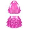 TSSOE Girls Glitter Sequins Layered Crop Top with Mini Skirt Latin Jazz Salsa Samba Dance Costume Hot Pink 9-10 Years view 2