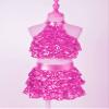 TSSOE Girls Glitter Sequins Layered Crop Top with Mini Skirt Latin Jazz Salsa Samba Dance Costume Hot Pink 9-10 Years view 3