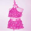 TSSOE Girls Glitter Sequins Layered Crop Top with Mini Skirt Latin Jazz Salsa Samba Dance Costume Hot Pink 9-10 Years view 4