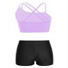 YiZYiF Kids Girls 2PCS Dancing Clothing Sets Sleeveless Criss Cross Crop Top and Booty Shorts Gymnastic Ballet Outfit Lavender&Black 14 Years view 2