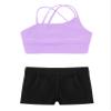 YiZYiF Kids Girls 2PCS Dancing Clothing Sets Sleeveless Criss Cross Crop Top and Booty Shorts Gymnastic Ballet Outfit Lavender&Black 14 Years view 3