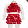 TSSOE Girls Glitter Sequins Layered Crop Top with Mini Skirt Latin Jazz Salsa Samba Dance Costume Red 9-10 Years view 3