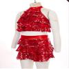 TSSOE Girls Glitter Sequins Layered Crop Top with Mini Skirt Latin Jazz Salsa Samba Dance Costume Red 9-10 Years view 4