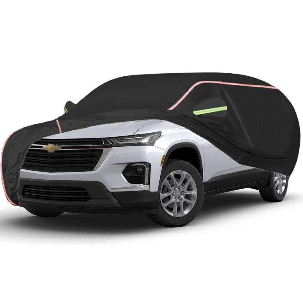WOLWES Car Covers are Suitable for Chevrolet Traverse LS/LT Cloth/LT Leather/RS/Premier/High Country,Water,Rain,Sun and Snow Resistant Oxford Fabric Car Covers,with Side Door Zip (Color : Black, Siz