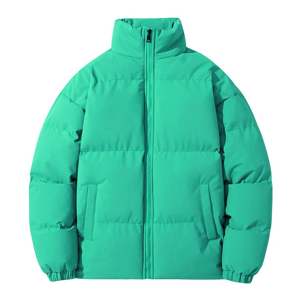 JEsilunmaMY Men's Padded Down Jacket Solid Color Stand Collar Quilted Puffer Coat Loose Warm Winter Cotton Outerwear (Green,X-Large)