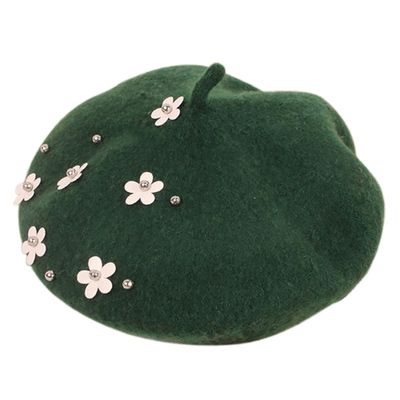 ECYC Children Winter Wool Beret Hat, Fashion Casual Pearl Flower Beret Cap French Beanie Hats for Toddler Girls