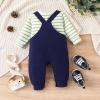 TOKIAGO Baby Boy Clothes 3-6 Months Fall Winter Outfits Long Sleeve Green Striped Romper Infant Cute Dinosaur Overall Adjustable Suspender Pants Set 3-6 Months view 3