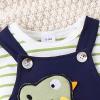 TOKIAGO Baby Boy Clothes 3-6 Months Fall Winter Outfits Long Sleeve Green Striped Romper Infant Cute Dinosaur Overall Adjustable Suspender Pants Set 3-6 Months view 4