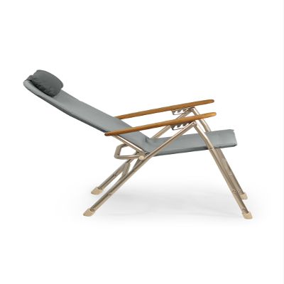 FORMA MARINE Aluminum Folding Reclining Boat Chair with Iroko Armrests Uniform Gray Fabric R120G