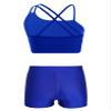 YiZYiF Kids Girls 2PCS Dancing Clothing Sets Sleeveless Criss Cross Crop Top and Booty Shorts Gymnastic Ballet Outfit Royal Blue 12 Years view 2