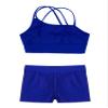 YiZYiF Kids Girls 2PCS Dancing Clothing Sets Sleeveless Criss Cross Crop Top and Booty Shorts Gymnastic Ballet Outfit Royal Blue 12 Years view 4