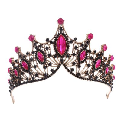 Vintage Princess Black Crystal Tiara Crown Women Wedding Party Rhinestone Bridal Crown hairband black red1