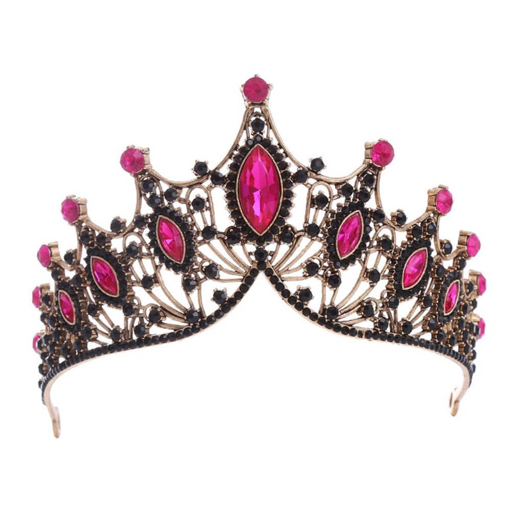 Vintage Princess Black Crystal Tiara Crown Women Wedding Party Rhinestone Bridal Crown hairband black red1