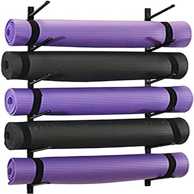 CIRCIR Yoga Mat Rack Wall Mount, Black 6 Tier Foam Roller Storage Stand for Yoga Studio/Garage, Indoor Metal Yoga Mat Holder (Color : Black)