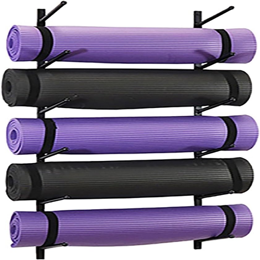 CIRCIR Yoga Mat Rack Wall Mount, Black 6 Tier Foam Roller Storage Stand for Yoga Studio/Garage, Indoor Metal Yoga Mat Holder (Color : Black)