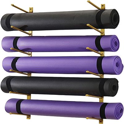 CIRCIR Yoga Mat Rack Wall Mount, Black 6 Tier Foam Roller Storage Stand for Yoga Studio/Garage, Indoor Metal Yoga Mat Holder (Color : Gold)