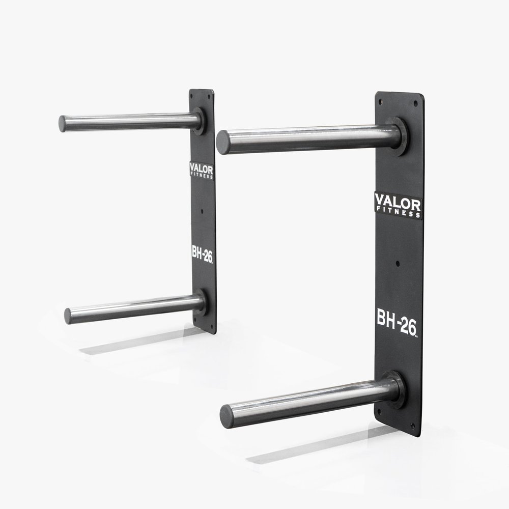 Valor Fitness Wall-Mounted Weight Plate Rack  4-Peg Storage Holder for Olympic & Bumper Plates, Space-Saving Home Gym Organizer