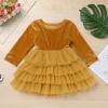 IDOPIP Toddler Baby Girl Velvet Tutu Dress Tulle Ruffle Long Sleeve Princess Christmas Birthday Party Dresses Fall Winter Clothes Kids Vintage Holiday Casual Dress Outfit Champagne - Tulle 1-2 Years view 2