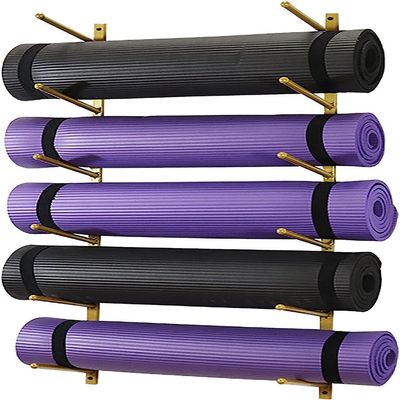 CIRCIR Metal Wall-Mount Yoga Mat Storage Rack, 6-Tier Foam Roller Organizer Holder for Indoor Fitness Class (Color : Gold)