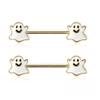 14GA 316L Stainless Steel Happy Little Ghost Ends Nipple Barbells, Sold as a Pair (Gold Tone) view 1
