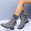 Ctreela Women's Fashion Slouchy Snow Booties Slip-On Mid Calf Chunky Heel Winter Boots Comfortable Combat Boot with Side Zip view 2