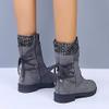 Ctreela Women's Fashion Slouchy Snow Booties Slip-On Mid Calf Chunky Heel Winter Boots Comfortable Combat Boot with Side Zip view 3