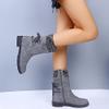 Ctreela Women's Fashion Slouchy Snow Booties Slip-On Mid Calf Chunky Heel Winter Boots Comfortable Combat Boot with Side Zip view 4