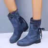 Ctreela Women's Fashion Slouchy Snow Booties Slip-On Mid Calf Chunky Heel Winter Boots Comfortable Combat Boot with Side Zip view 2